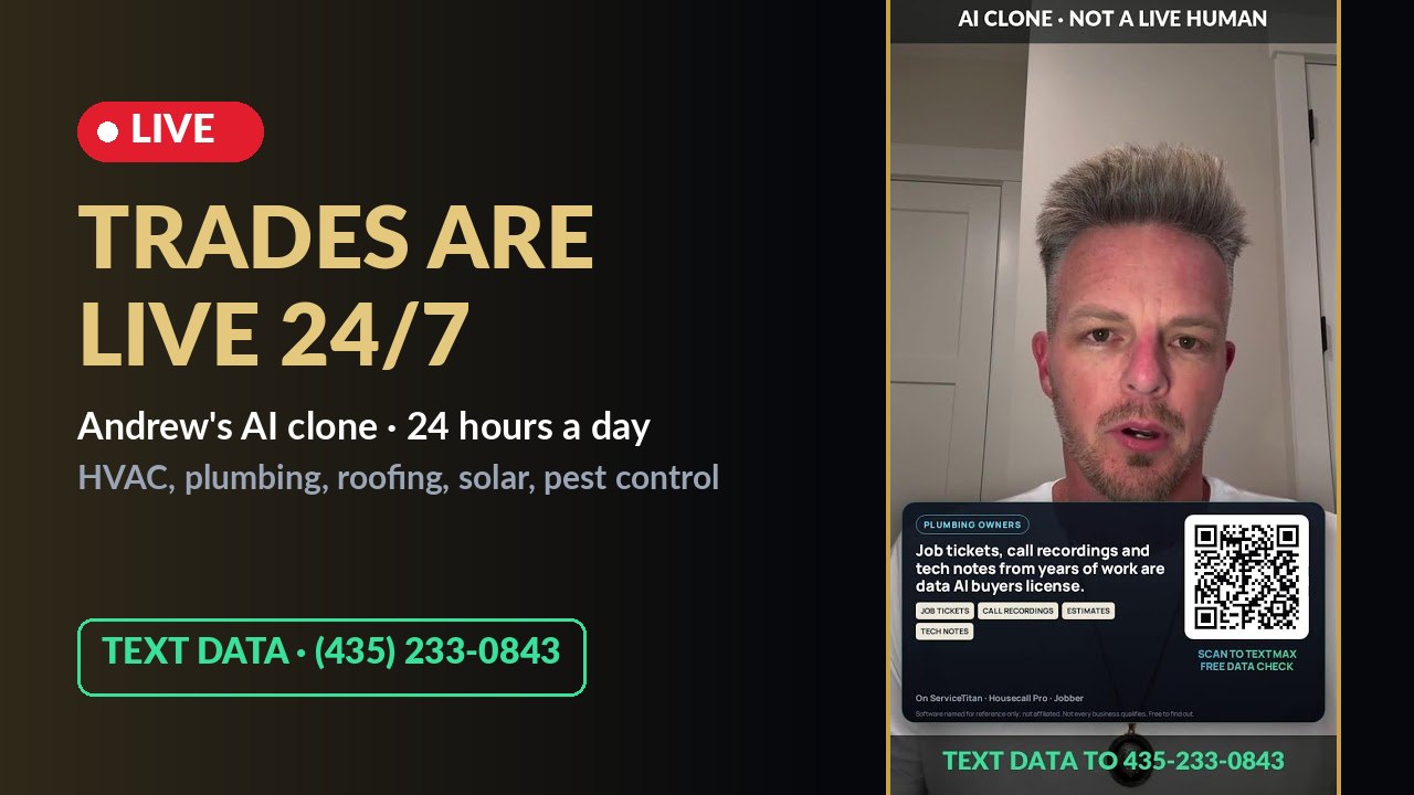 TRADES ARE LIVE 24/7 — Andrew's AI clone live stream, text DATA to (435) 233-0843